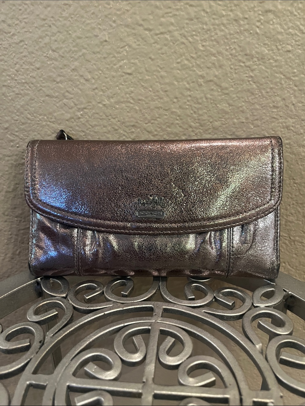 Coach Iridescent Metallic Wallet with Checkbook Cover